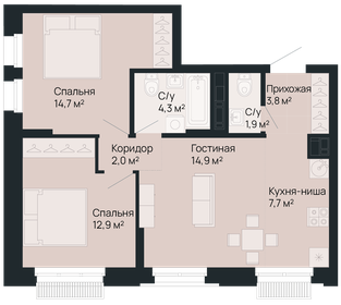70,1 м², 2-комнатная квартира 16 333 300 ₽ - изображение 39