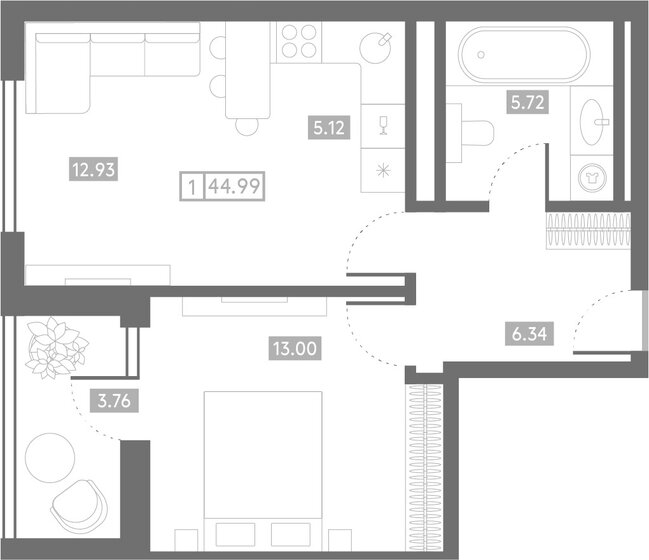 46 м², 1-комнатная квартира 6 790 000 ₽ - изображение 118