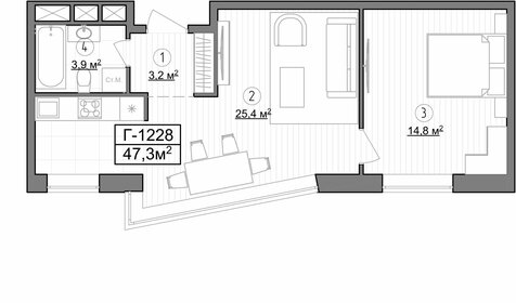 Квартира 47,3 м², 1-комнатные - изображение 1
