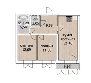 Квартира 64 м², 2-комнатная - изображение 1