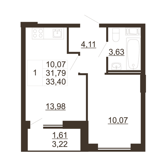 33,4 м², 1-комнатная квартира 4 377 000 ₽ - изображение 31