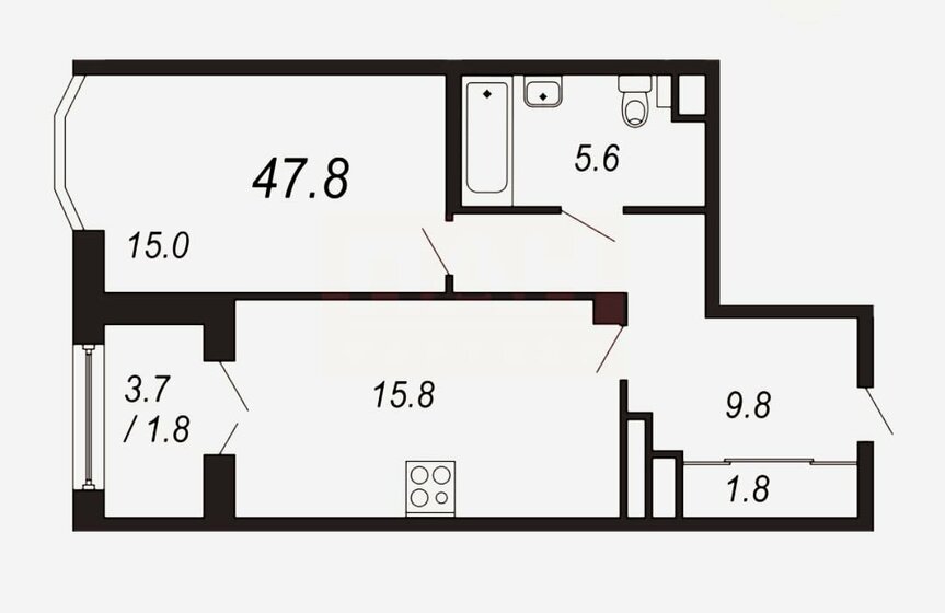 48,8 м², 1-комнатная квартира 27 230 000 ₽ - изображение 1