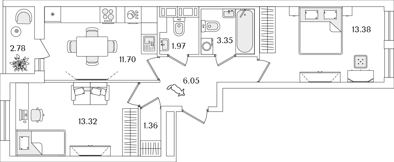 52,5 м², 2-комнатная квартира 11 995 585 ₽ - изображение 1