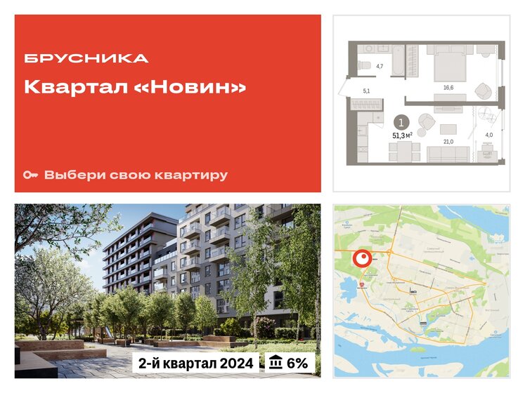 51,3 м², 1-комнатная квартира 9 500 000 ₽ - изображение 24