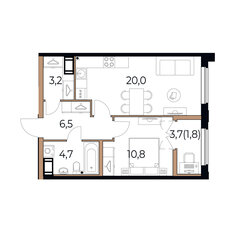 Квартира 47 м², 1-комнатная - изображение 2