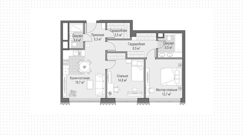 Квартира 74,3 м², 2-комнатная - изображение 1