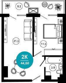 Квартира 44,6 м², 2-комнатные - изображение 1