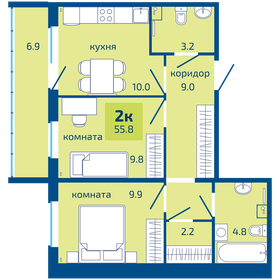 Квартира 55,8 м², 2-комнатная - изображение 1