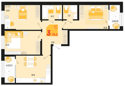 72,5 м², 3-комнатная квартира 8 700 000 ₽ - изображение 10