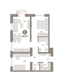 64 м², 2-комнатная квартира 20 040 000 ₽ - изображение 15