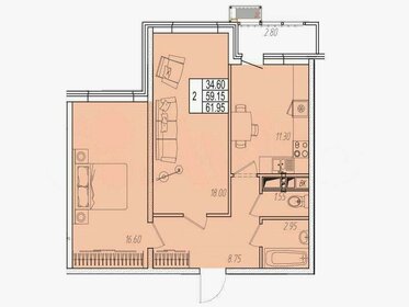 Квартира 62 м², 2-комнатная - изображение 1