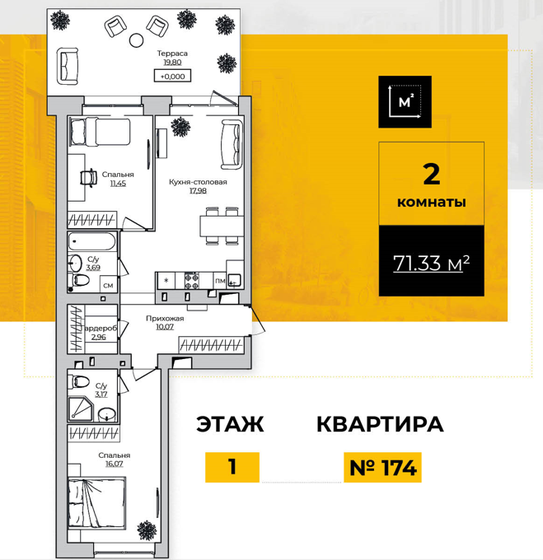 71,3 м², 2-комнатная квартира 7 726 905 ₽ - изображение 1