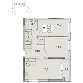64,3 м², 2-комнатная квартира 11 059 600 ₽ - изображение 15
