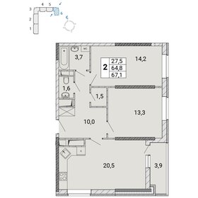 Квартира 67,1 м², 2-комнатная - изображение 1