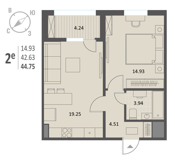 44,8 м², 1-комнатная квартира 6 041 250 ₽ - изображение 1