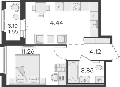 Квартира 35,2 м², 1-комнатная - изображение 1