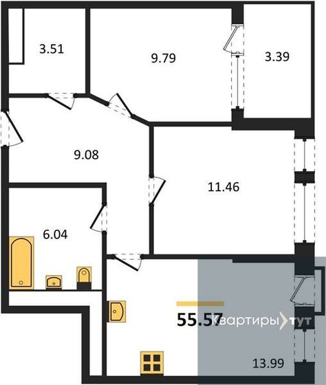 55,6 м², 2-комнатная квартира 8 764 684 ₽ - изображение 1