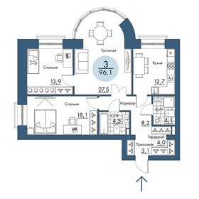 Квартира 96,1 м², 3-комнатная - изображение 1