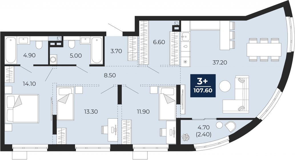 107,6 м², 3-комнатная квартира 14 350 000 ₽ - изображение 22