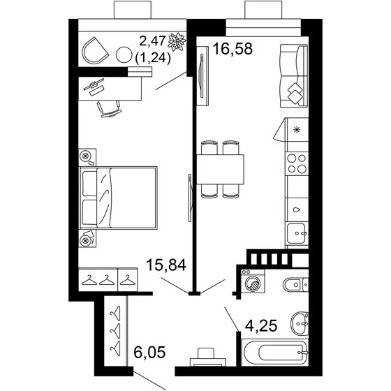 44 м², 1-комнатная квартира 9 073 344 ₽ - изображение 1