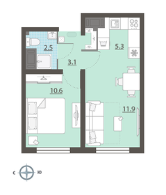 33 м², 1-комнатная квартира 2 150 000 ₽ - изображение 56