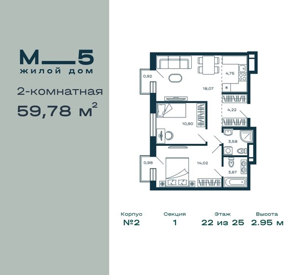 59,8 м², 2-комнатная квартира 15 617 585 ₽ - изображение 33