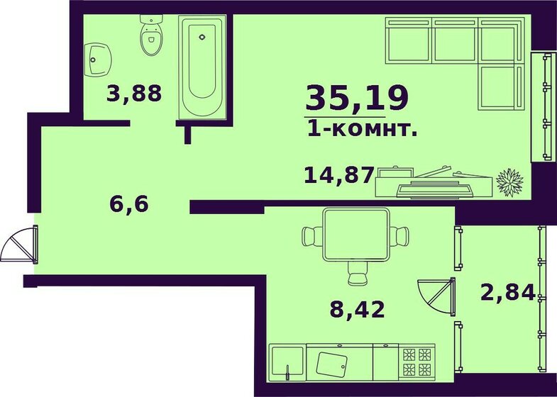 35 м², 1-комнатная квартира 3 115 000 ₽ - изображение 20