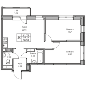 53,9 м², 2-комнатная квартира 9 344 016 ₽ - изображение 81