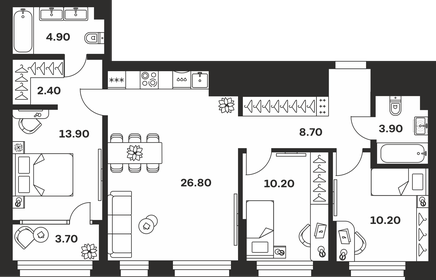 Квартира 84,7 м², 3-комнатная - изображение 1