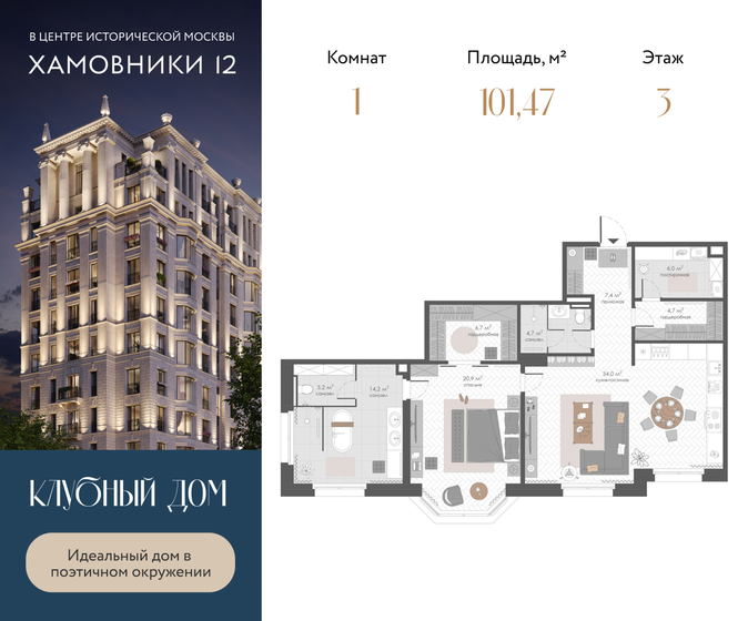 101,5 м², 1-комнатная квартира 199 047 312 ₽ - изображение 1