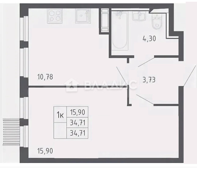 34,7 м², 1-комнатная квартира 8 700 000 ₽ - изображение 1