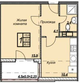 Квартира 38 м², 1-комнатная - изображение 1