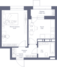 Квартира 35,8 м², 1-комнатная - изображение 1