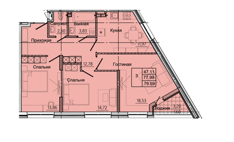 77 м², 3-комнатная квартира 4 500 000 ₽ - изображение 64