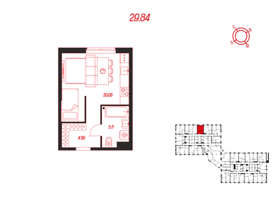 Квартира 29,8 м², студия - изображение 1