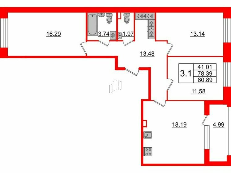 78,4 м², 3-комнатная квартира 23 900 052 ₽ - изображение 1