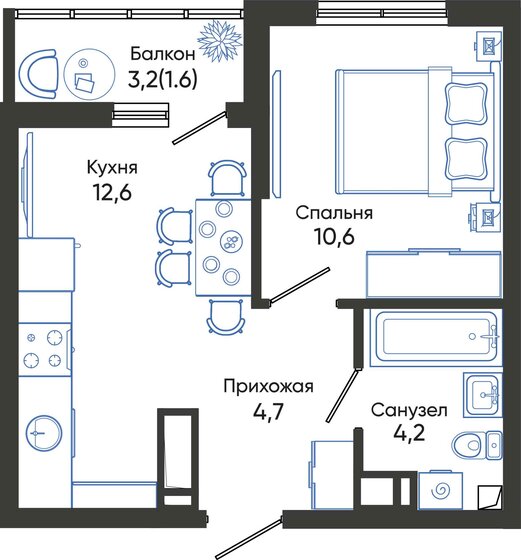33,7 м², 1-комнатная квартира 7 660 010 ₽ - изображение 1