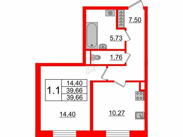 39,1 м², 1-комнатная квартира 7 200 030 ₽ - изображение 1