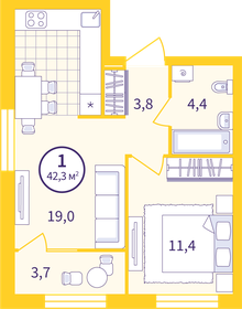 40,6 м², 1-комнатная квартира 5 260 000 ₽ - изображение 1