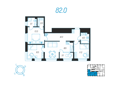 Квартира 82 м², 3-комнатная - изображение 1