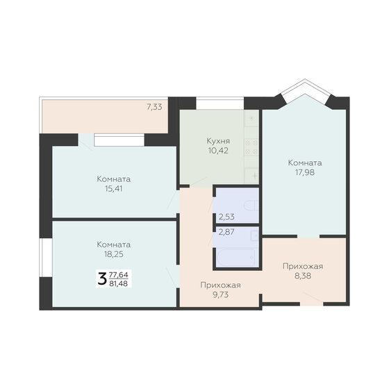 81,5 м², 3-комнатная квартира 6 925 800 ₽ - изображение 1