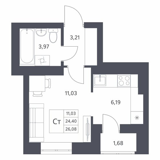 26,1 м², квартира-студия 3 700 000 ₽ - изображение 42