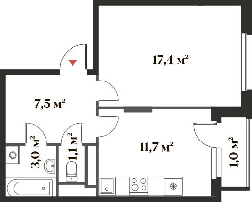 41,7 м², 1-комнатная квартира 11 261 069 ₽ - изображение 1