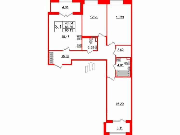 86,6 м², 3-комнатная квартира 26 650 698 ₽ - изображение 1