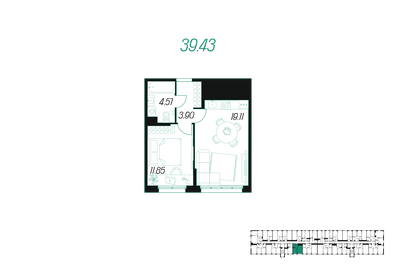39,4 м², 1-комнатная квартира 4 493 232 ₽ - изображение 1
