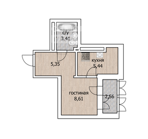 Квартира 24,9 м², 1-комнатная - изображение 3