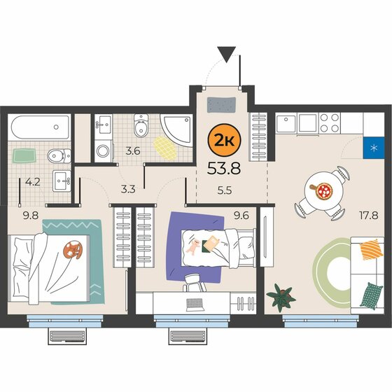 53,9 м², 2-комнатная квартира 7 161 779 ₽ - изображение 1