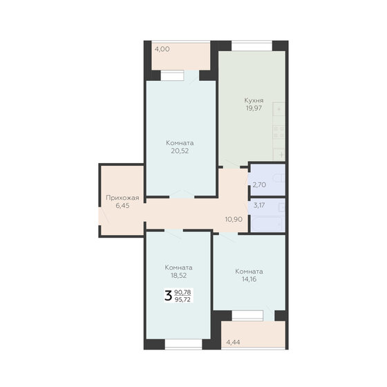 95,7 м², 3-комнатная квартира 8 136 200 ₽ - изображение 1