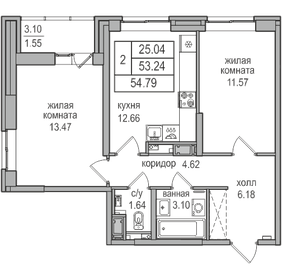 53,2 м², 2-комнатная квартира 10 892 252 ₽ - изображение 15