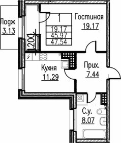 Квартира 46 м², 1-комнатная - изображение 1